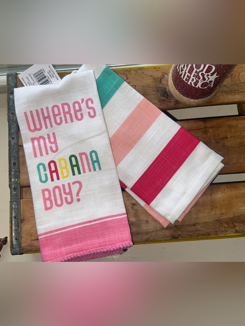 Pink & Multi-Stripe Kitchen Tea Towels - Set of 2